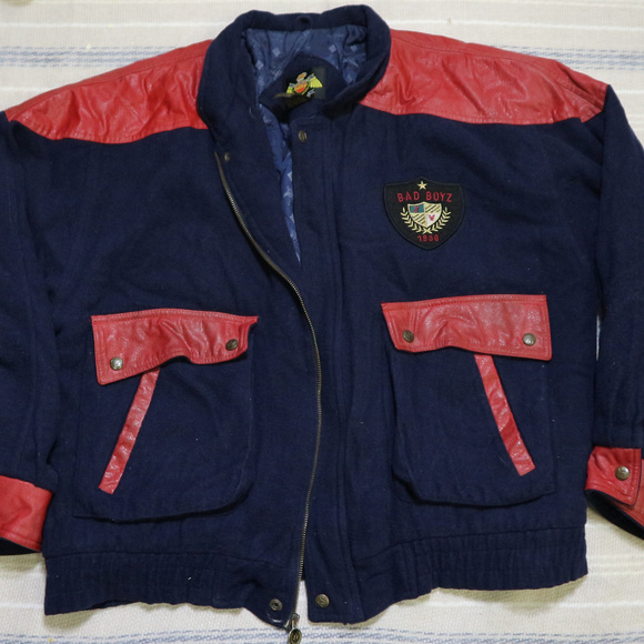 VTG JACKIE VITAL Bad Boyz 90s Letterman Jacket Sz Large Men - Picture 2 of 8